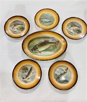 Antique salmon fish plate set - fish platter with