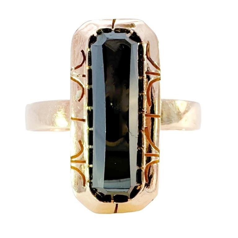 Vintage 2 CT Hematite Ring 10k Gold