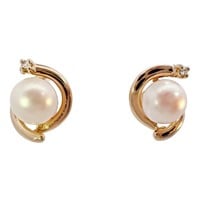 Pearl & Diamond Bypass Stud Earrings 14k Gold