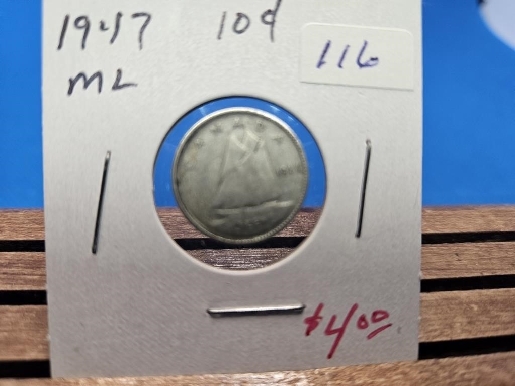 1-1947 MAPLE LEAF TEN CENT COIN
