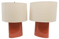 (2) CONTEMPORARY VERMILION RED CERAMIC TABLE LAMPS