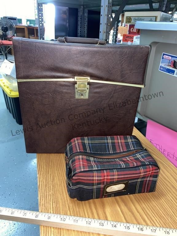 Vintage vinyl album/file box, and plaid shaving