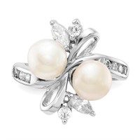 Sterling Silver Freshwater Pearl Crystal Ring