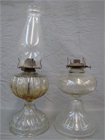 Pair of Glass Oil Lamps - 1 with Tap