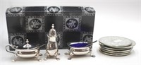 Cased Strachan silver plate condiment set