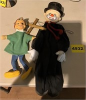 Assorted Puppets, Stuffed Animals, Clown