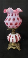 Vintage cranberry & white cased glass parlor lamp