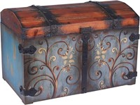 Vintage Wood Storage Trunk  Large  Blue/Brown