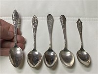 5 STERLING SILVER SOUVENIR SPOONS