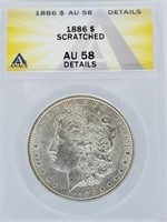 1886 Morgan Dollar AU 58 Scratched