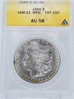 1886 Morgan Dollar AU 58 VAM-21 MPD  TOP 100