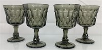 4 vintage green glass small goblets