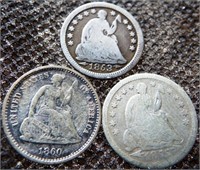 1853, 1855-O & 1860-O Seated Silver Half Dimes