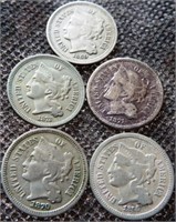 1866, 1869, 1870, 1871 & 1872 3-Cent Nickels