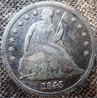 1845 Seated Liberty Silver Dollar Coin