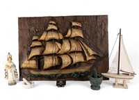 Vintage Sailing Ship Art & Marble Mortars