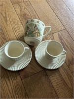 Peter Rabbit Cup and Two Tea Cups with Saucers