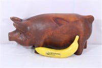 Hand-Crafted Wooden Pig Figurine