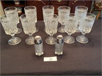 10 water glasses & matching S&P shakers & 15