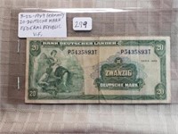 8-22-1949 Germany 20 Deutsche Mark Federal