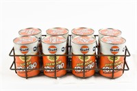 OIL CAN CARRIER/ 8 GULF 10W30 LITRE FIBRE CANS