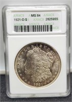 1921-D Slab Morgan Silver Dollar ANACS MS64