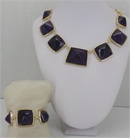 Chico's Purple Pyrimid Necklace & Bracelet