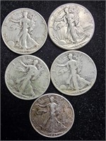 Liberty Walking Half Dollars - var. dates - (5)