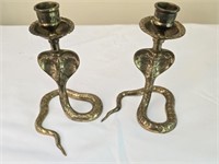 Pair of Brass Cobra Candle Stick Holders