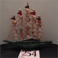 WOODEN SHIP WITH SHELLS 10 IN