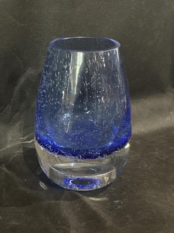 Blue Art Glass Candle Holder/Vase