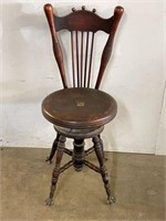 Antique Piano Stool w/ Back & Ball and Claw Feet