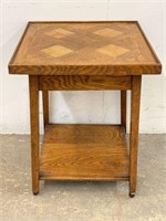 Wooden Parquet Accent Table with Shelf