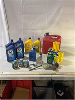 Assorted lubricants, gas can, testers