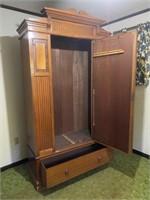 Solid Wood Armoire w/Beveled Mirror & Drawer
