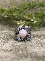 Sterling Silver White Pearl Filigree Ring