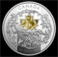 2018 $30 Falling 3D Gold Maple Leaf - Pure Silver