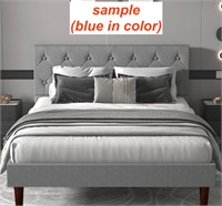 Yegee Full Blue Upholstered Platform Bed Frame