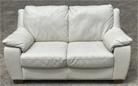 NATUZZI WHITE LEATHER LOVESEAT WELL MAINTAINED