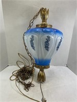 MID CENTURY MODERN HANGING BLUE GLASS LAMP