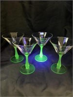 4 VINTAGE 6 “ GREEN URANIUM & CRYSTAL MARTINI