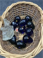 Glass eggs in basket