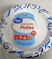 Stack of Great Value paper plates 81/2”