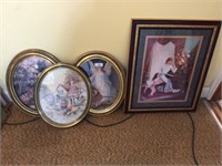 3 oval and 1 rectangular framed pictures