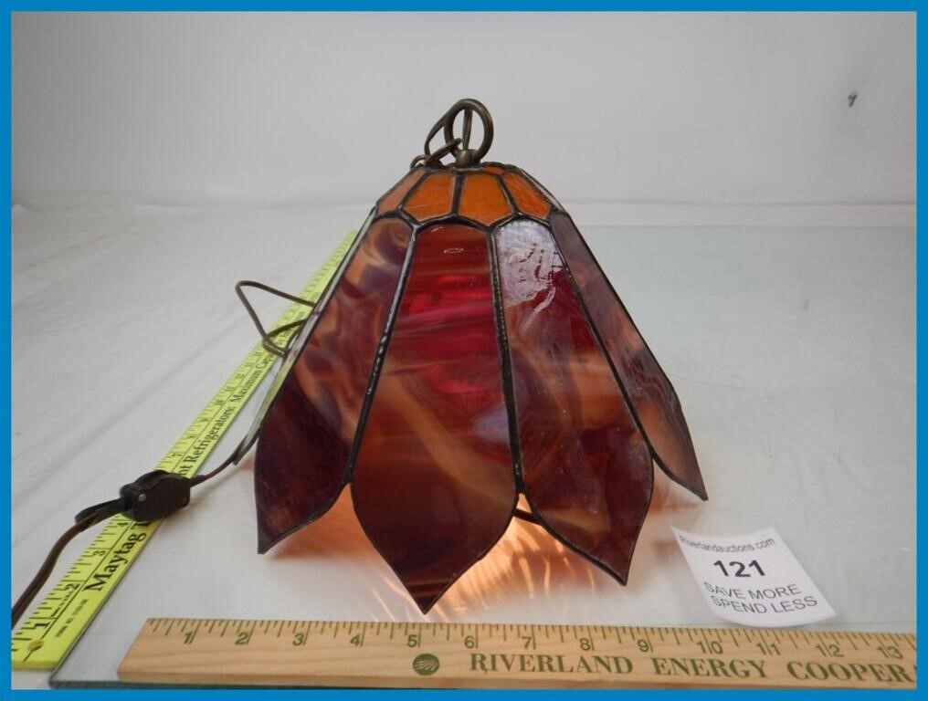 HANGING STAINED GLASS SHADE WITH LIGHT- WORKS