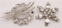 2-VINTAGE SILVER TONED RHINESTONE BROOCHES