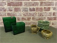 Green Glass And Ceramic Lot