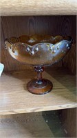 Vintage amber glass footed bowl