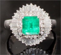 Platinum 1.87 ct Natural Emerald & Diamond Ring