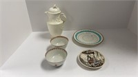 Creamware Pitcher, 2 Teacups & 2 Plates
